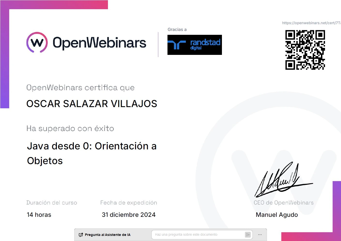 Certificado Java inicio